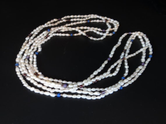 Three Vintage White Faux Pearl Necklaces with Blu… - image 5