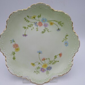 Vintage Hand Painted Green Floral Marcella Brown Plate with Original Label