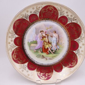 Antique 1900s Victoria Schmidt Austria Signed Kaufmann Centerpiece Cabinet Plate or Charger Wall Decor