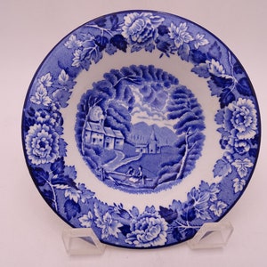 Vintage English Bone China Enoch Woods English Scenery Blue and White  Rim Fruit Dessert Sauce Bowl English Scenery