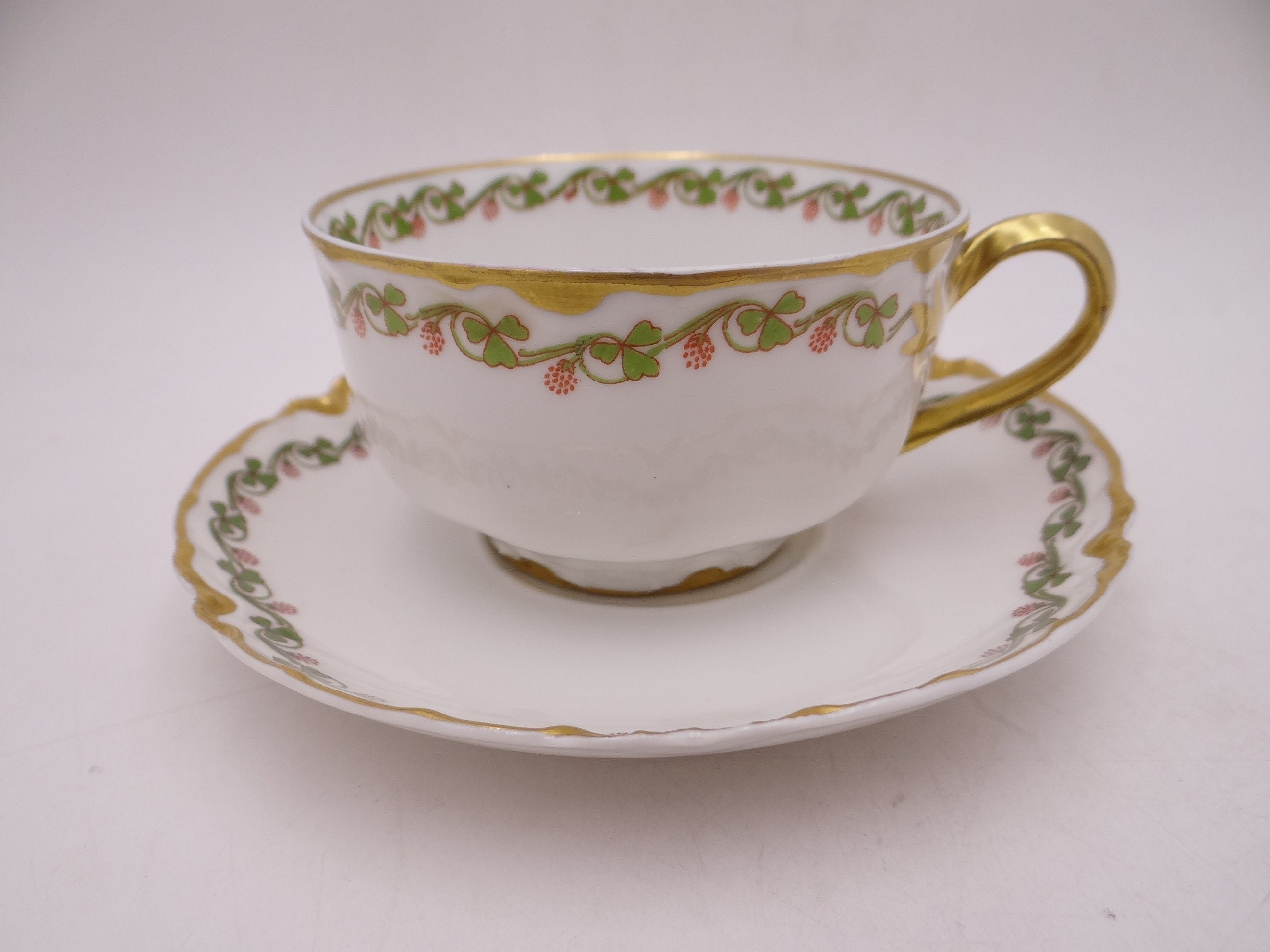 1900s Haviland & Co Limoges France Clover Leaf  Teacup and Saucer Set Schleiger 98 - 6 Available French Tea Cup