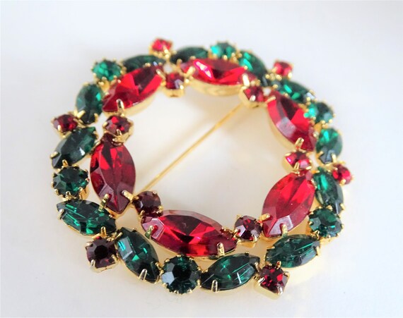 Eisenberg Ice Red and Green Faceted Rhinestone Ch… - image 3