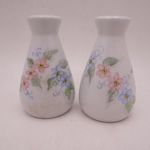 Vintage Dipinto a mano e Artista firmato Rosa e Blu Fiore Sale e Pepe Shakers