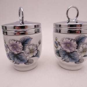 Vintage Pair Standard Size Royal Worcester Egg Coddler &quot; Woodland&quot;