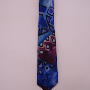 Italian All Silk Hand Made Abstract Blue Tie 100% Pure Italian Silk Necktie Gift for Him