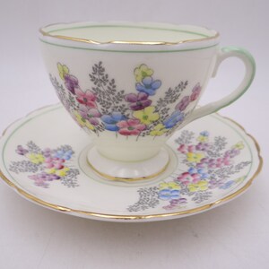 1940s Hand Painted Foley English Bone China Floral English Teacup and Saucer Set Elegant English Tea Cup V1914