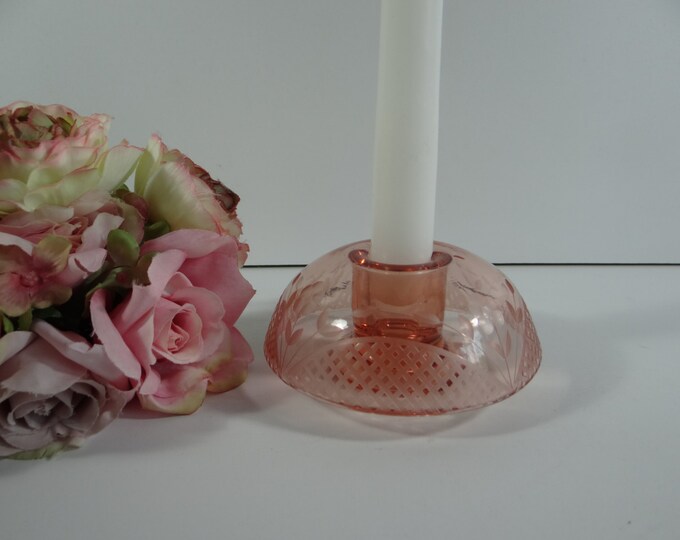Pretty Pink Etched Depression Glass Candle Holder Candlestick Etsy
