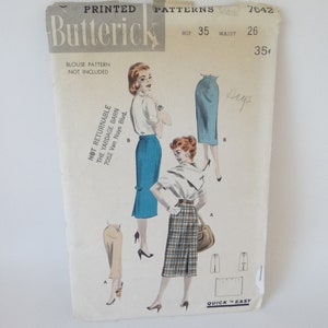 Vintage Butterick Pattern #7642- Waist Size 26 - Hip 35 - Women&#39;s Skirt Pattern - Cut But Complete - 1950s Vintage Sewing Pattern - Classic