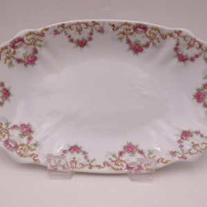 Vintage Factory Decorated Tressemannes and Vogt T & V  Limoges France Pink Spray Small Oblong Serving Dish 4290