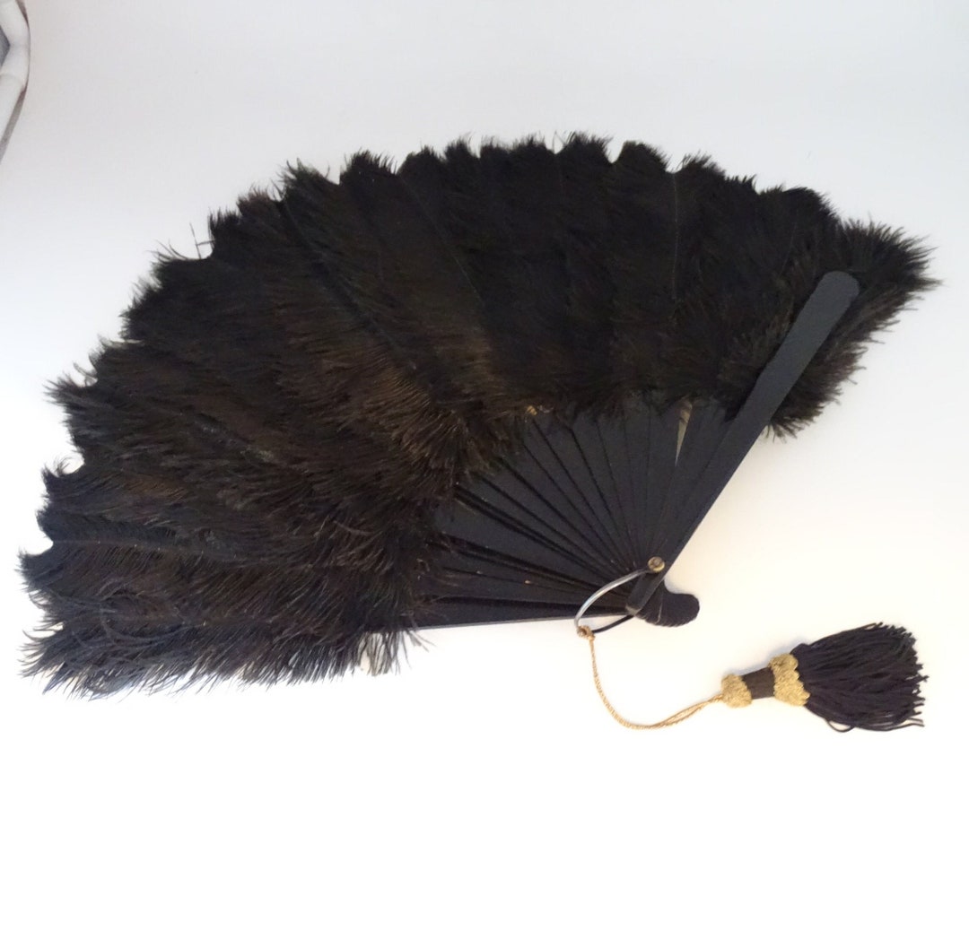 Antique Black Feather Fan Ostrich Feather Fan Measures Approximately 20