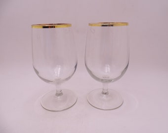 Set of Two Libbey Gold Rim Glasses Goblets Elegant Stemware