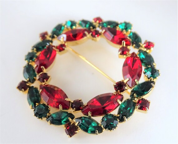 Eisenberg Ice Red and Green Faceted Rhinestone Ch… - image 2