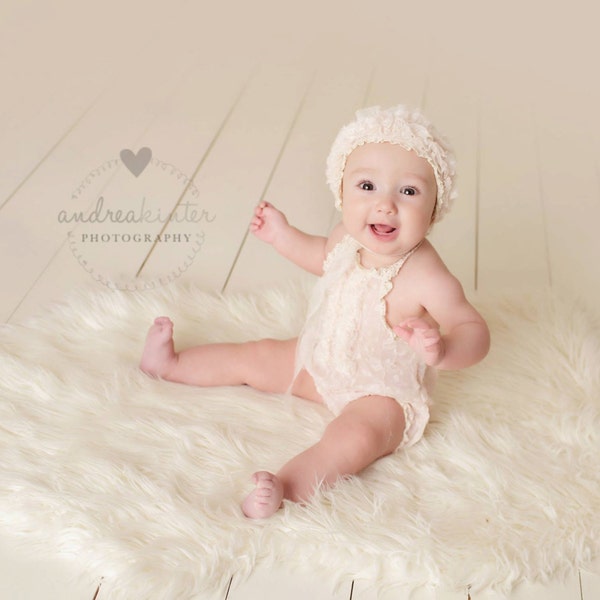 Pale Pink and Cream Crinkled Dotted Semi Sheer Baby Romper Photography Prop Newborn 3-6 Months and 6-12 months.