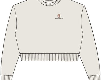 Window Seat Cropped Crewneck Sweatshirt Embroidered-Look Print, Travel Gift, Wanderlust Gift for Travelers, Couples Trip Gift