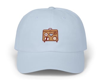Suitcase Stickers Embroidered Dad Hat, Travel Gift, Wanderlust Gift for Travelers, Couples Trip Gift