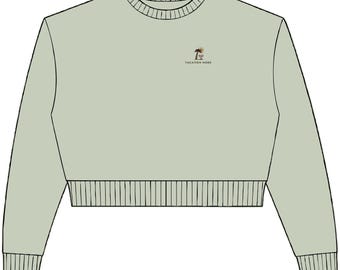 Sudadera corta de cuello redondo con estampado de aspecto bordado, ideal para viajes, regalo perfecto para viajeros o parejas.
