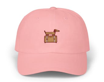Doxie Tan Suitcase Embroidered Dad Hat, Dachshund gift, Dog Lover Travel Gift, Couples Trip Gift