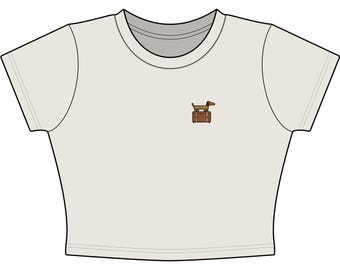 Doxie Tan Suitcase Baby Tee Embroidered-Look Print, Dachshund gift, Dog Lover Travel Gift, Couples Trip Gift
