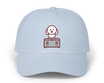 Doodle Pink Suitcase Embroidered Dad Hat, Doodle gift, Dog Lover Travel Gift, Couples Trip Gift
