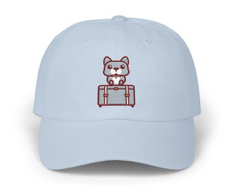 Frenchie Pink Suitcase Embroidered Dad Hat, French Bulldog gift, Dog Lover Travel Gift, Couples Trip Gift