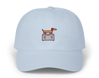 Doxie Pink Suitcase Embroidered Dad Hat, Dachshund gift, Dog Lover Travel Gift, Couples Trip Gift