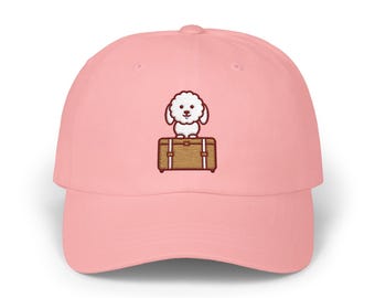 Doodle Tan Suitcase Embroidered Dad Hat, Doodle gift, Dog Lover Travel Gift, Couples Trip Gift