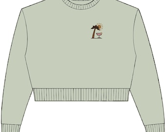 Sudadera corta de cuello redondo con estampado de palmeras estilo vacaciones, ideal para regalar en viajes o para parejas.
