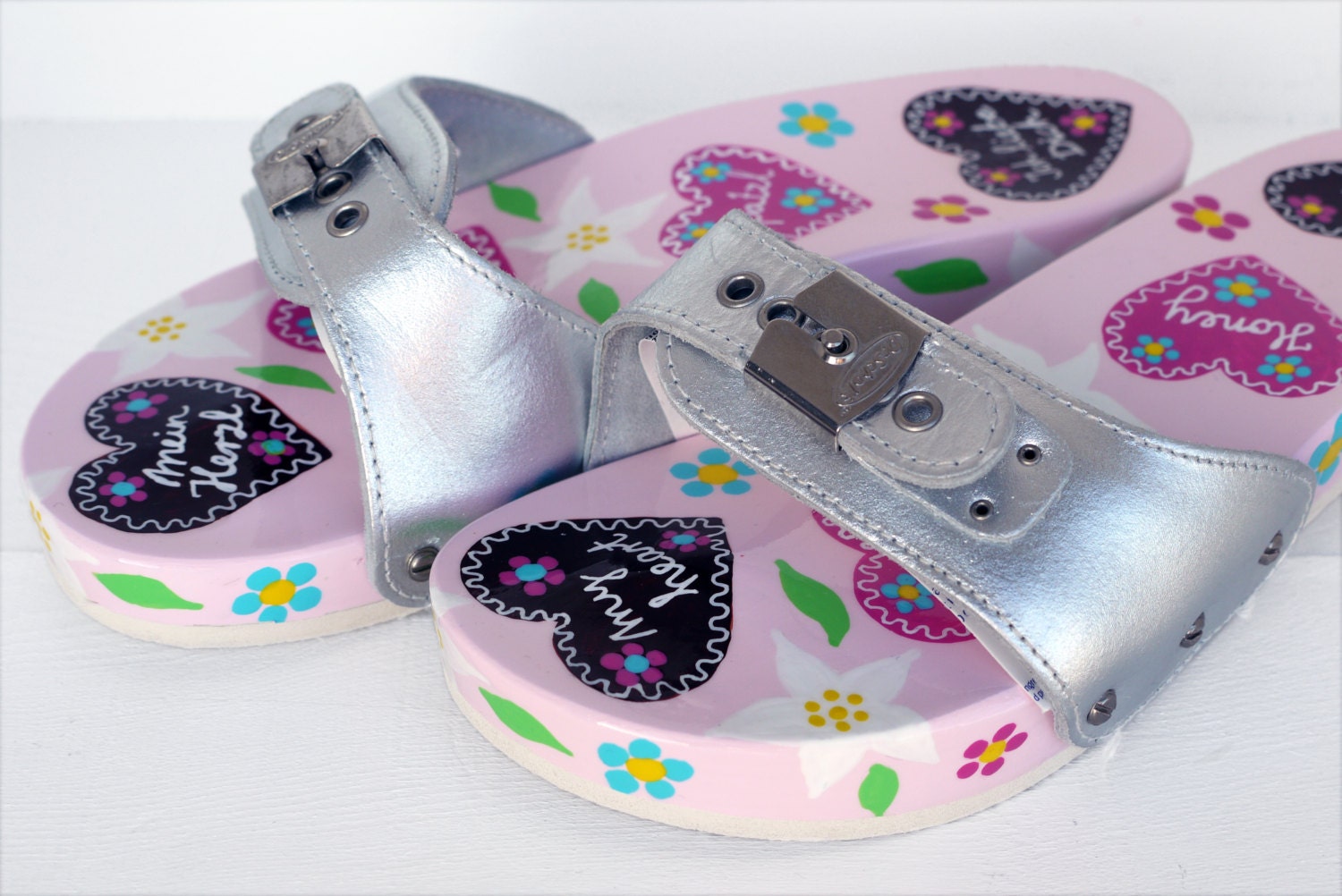 Größe 37 handbemalte Dr Scholl Holzclogs Sandalen mit | Etsy