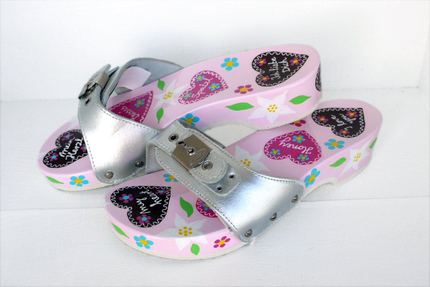 Größe 37 handbemalte Dr Scholl Holzclogs Sandalen mit | Etsy