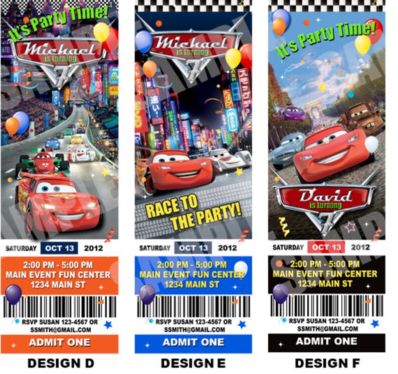 Disney Cars Birthday Ticket Invitation Printable Disney Cars Etsy