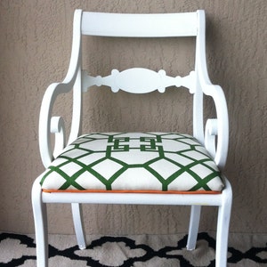 Vintage Duncan Phyfe style Scroll Arm.Windsor Smith Xu Garden Side Chair.Accent Chair.Desk Chair.Vintage Chair.Upholstered Chair.White Chair