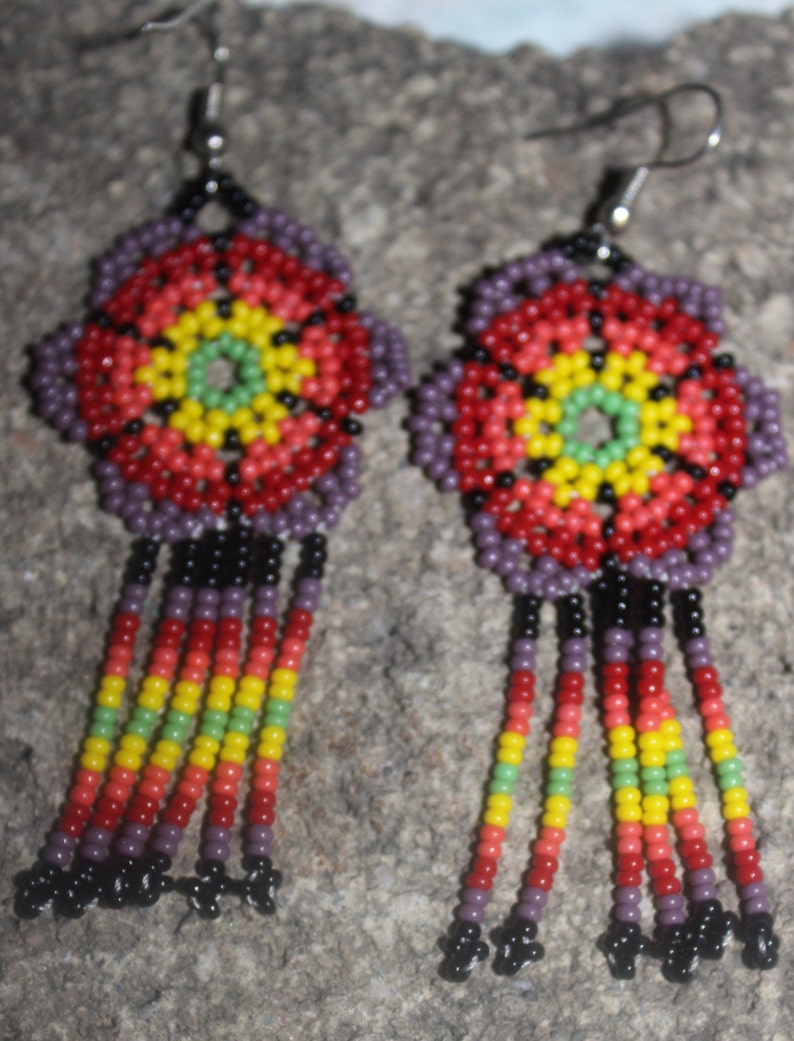 Huichol Peyote Beaded Earrings I-2 image 1