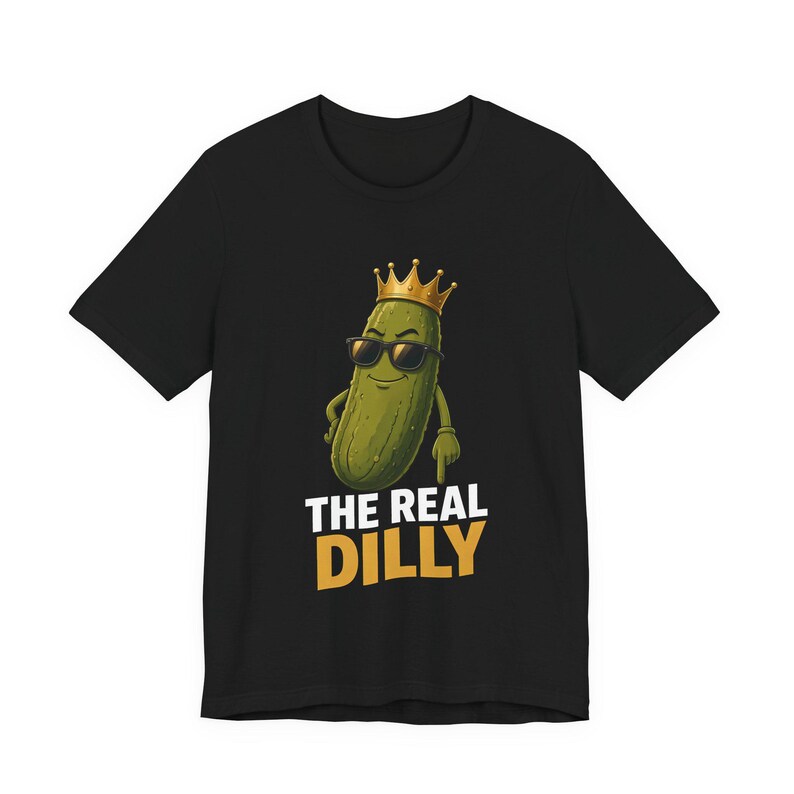 The Real Dilly Pickle Pointing Down | The Real Dilly Funny Pickle Shirt | Unisex Graphic Tee image 1