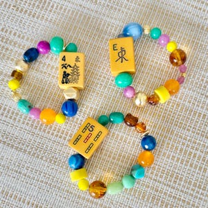 Pulsera de cuentas de mosaico de Mahjong vintage, regalo de Mahjong, cordón elástico de piedra mixta, imagen 17