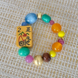 Pulsera de cuentas de mosaico de Mahjong vintage, regalo de Mahjong, cordón elástico de piedra mixta, 2 flower Bakelite