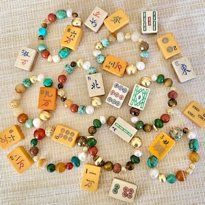 Mahjong Bracelet, Bakelite, bone and bamboo, vintage mahjong tile beaded bracelet, mahjong gift turtlesoupjewels