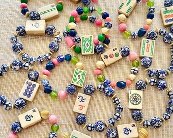 Pulsera de fichas de Mahjong vintage personalizada / Joyería de Mahjong personalizada / Pulsera de fichas de hueso y bambú hecha a mano / Regalo de Mahjong para ella