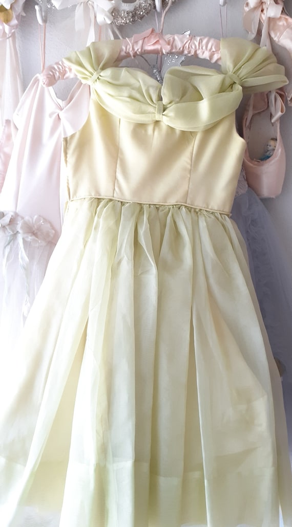 Vintage Lemon Lime Organza Girls Dress with Facina