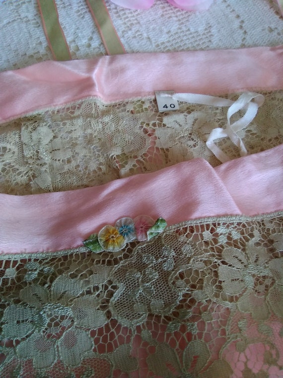 Antique 1920s Pink Silk and Lace Chemise Ribbon W… - image 5