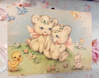 Vintage Margaret Holbrook 1950s Child Doll Suitcase Bears