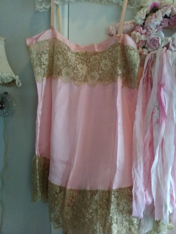 Antique 1920s Pink Silk and Lace Chemise Ribbon W… - image 10