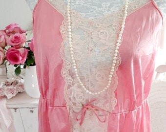Vintage pink babydoll with embroidered heart and lace detail medium Undercover Wear
