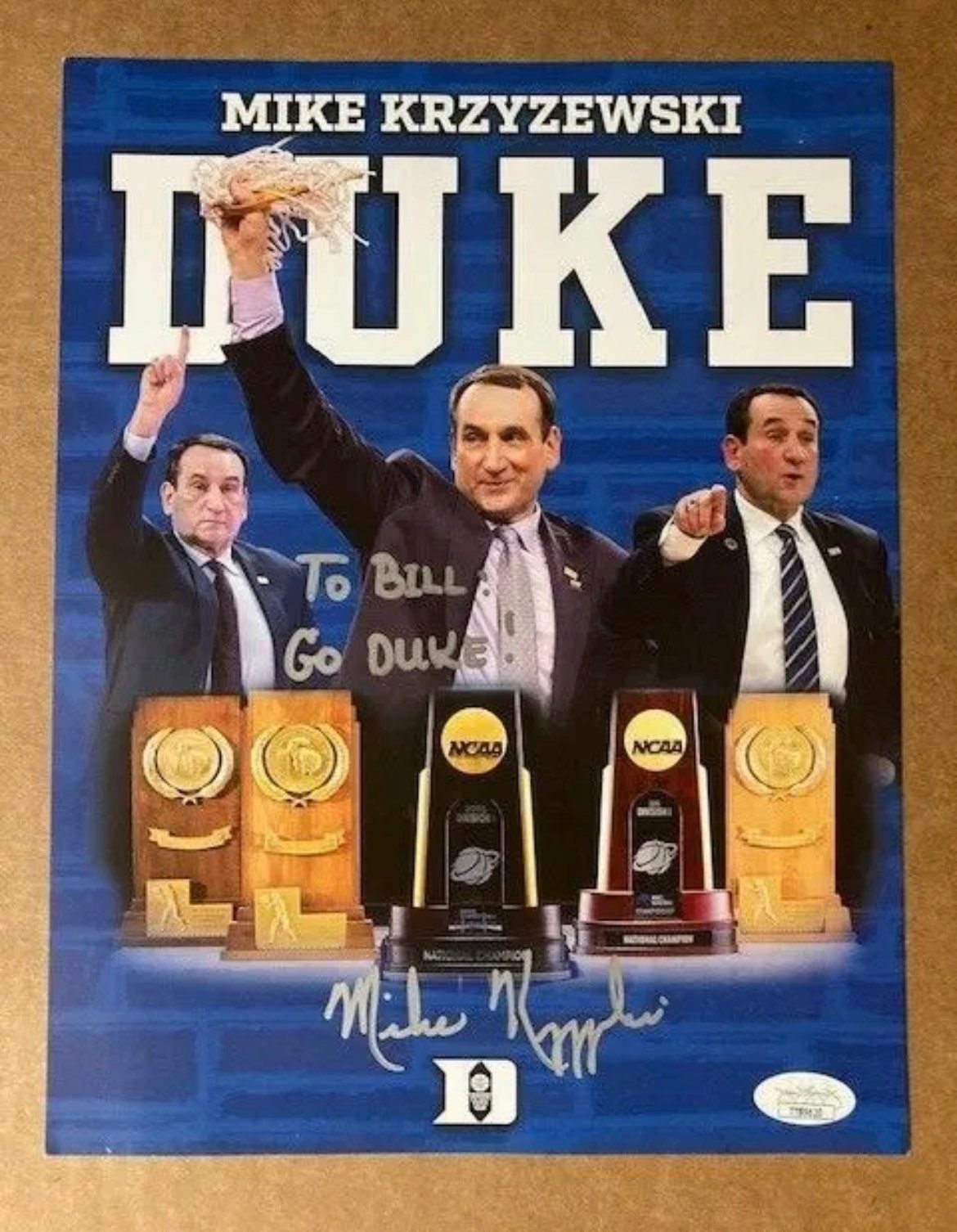 8.5” X 11” Coach K Auto Super RARE Mike Krzyzewski Duke Blue