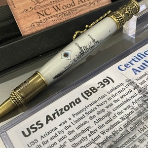 USS Arizona BB-39 Authentic shipboard Wood Pen with COA and presentation box