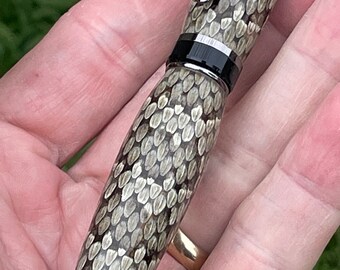 Genuine Prarie Rattlesnake Skin Cigar pen with Gun Metal plated hardware and presentation box