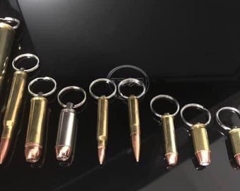 Real Once Fired Bullet keyrings Many Calibers Available Very Heavy Duty Brass and Nickel plated