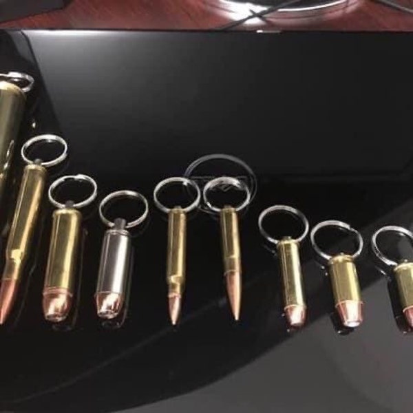 Real Once Fired Bullet keyrings Many Calibers Available Very Heavy Duty Brass and Nickel plated