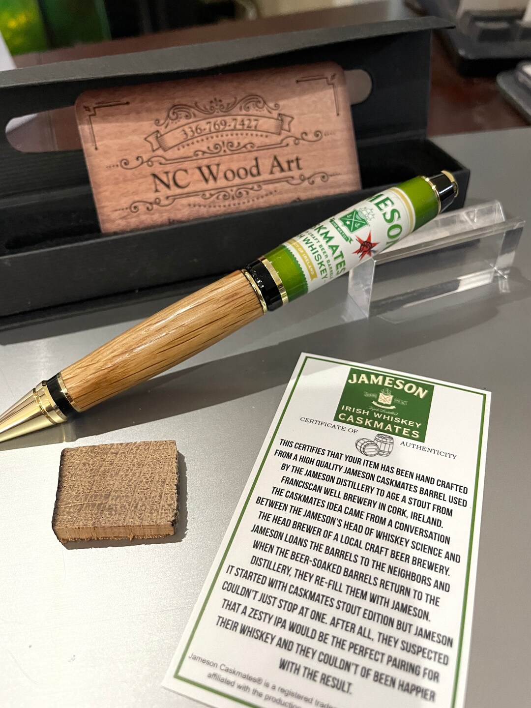 Jameson Caskmates Cigar Pen Made From Irish Whiskey Barrel Stave W/ COA