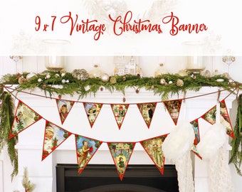 Christmas Banner Bundle Printable| Holiday Banner | Holiday Bunting | DIY Digital PDF | Vintage Kids Red Green White Santa