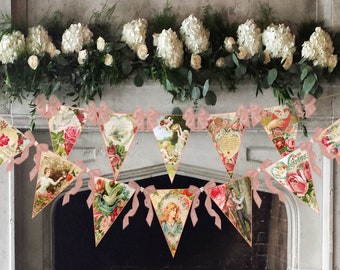 Valentines Day Banner Bundle Printable | Holiday Banner | Holiday Bunting | DIY Digital PDF | Vintage Love Roses Victorian Wedding Love